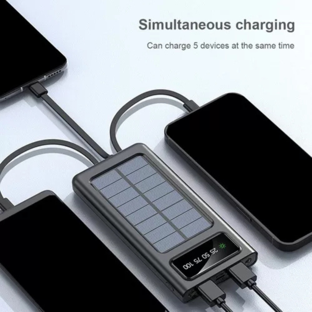 Power bank solar de 20000 mah (4 puertos)